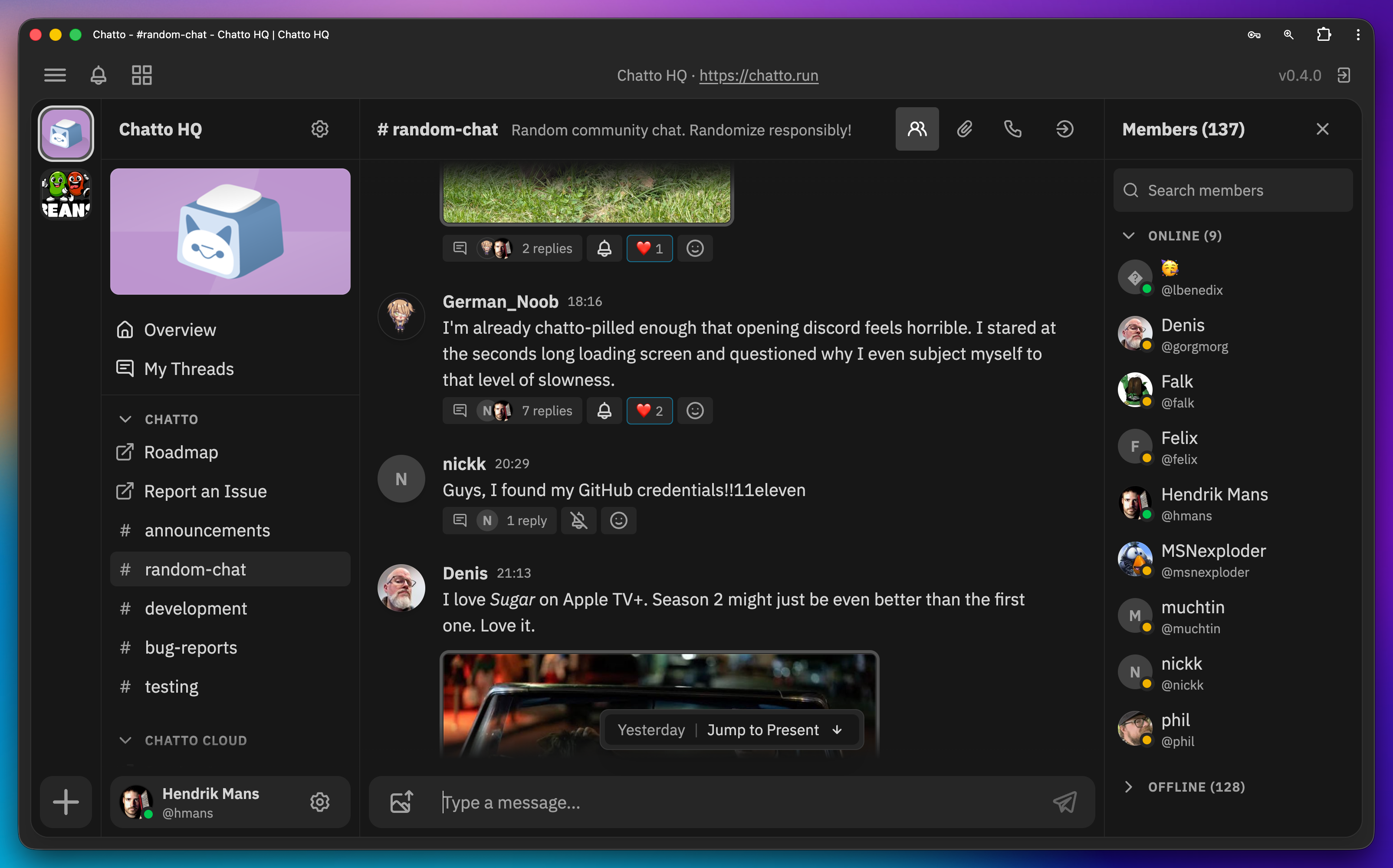 A screenshot of Chatto